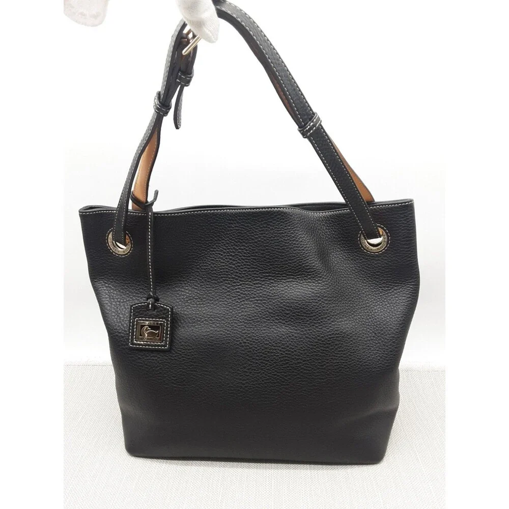 Dooney & Bourke Tote Shoulder Bag Grommet Black Pebbled Leather J2948561
